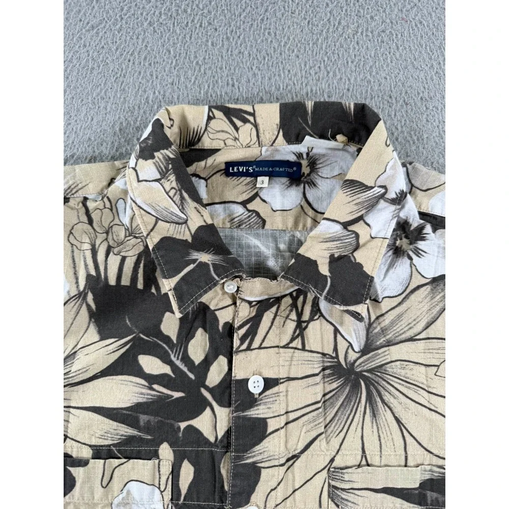 Levi's Made & Crafted Hawaiian Shirt Men's 3 Beige Floral Short Sleeve Button Up
